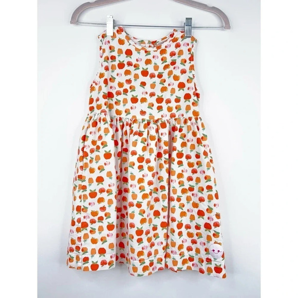 Smiling Button Girls Orange Print Fruit Dress Sleeveless Apples Sundress Size 10 - Picture 1 of 11